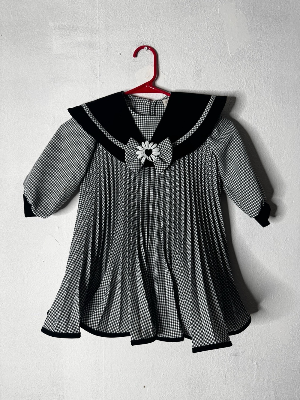 2t early 90s vintage girls dress black and white checkered